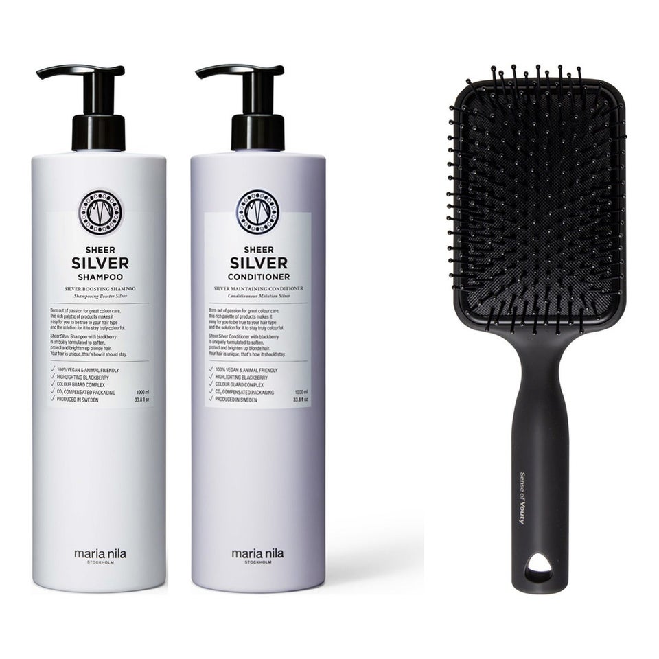Silver Radiance Hair Care Set Shampoo 1000 ml & Conditioner 1000 ml & Paddle Brush