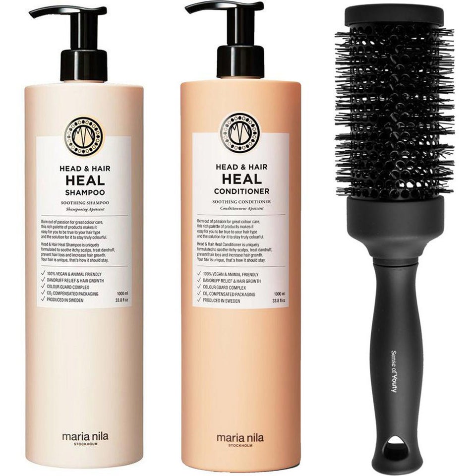 Head & Hair Heal Ritual Set Shampoo 1000 ml, Conditioner 1000 ml & Blowout Brush