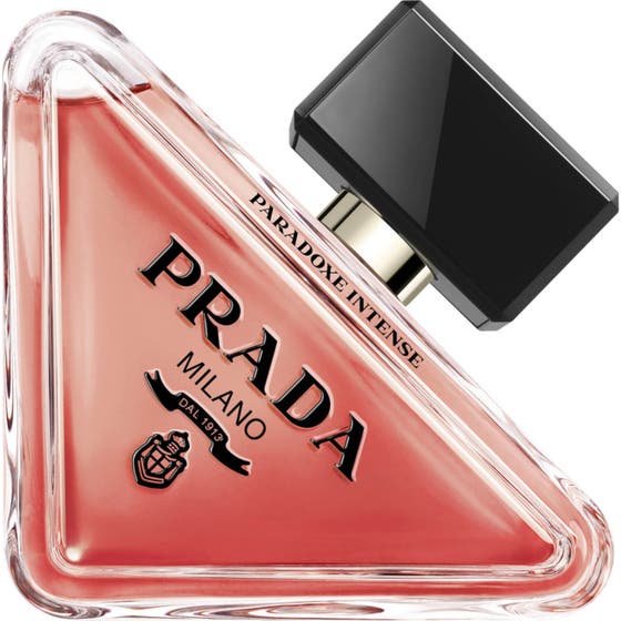 Prada Paradoxe Intense Eau de Parfum 90 ml naisten tuoksu kolmionmuotoisessa lasipullossa mustalla korkilla