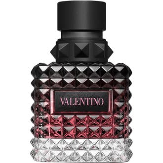 Valentino Born in Roma Donna Intense Eau de Parfum 50 ml i naglet glassflaske med mørkrosa væske og sort kork
