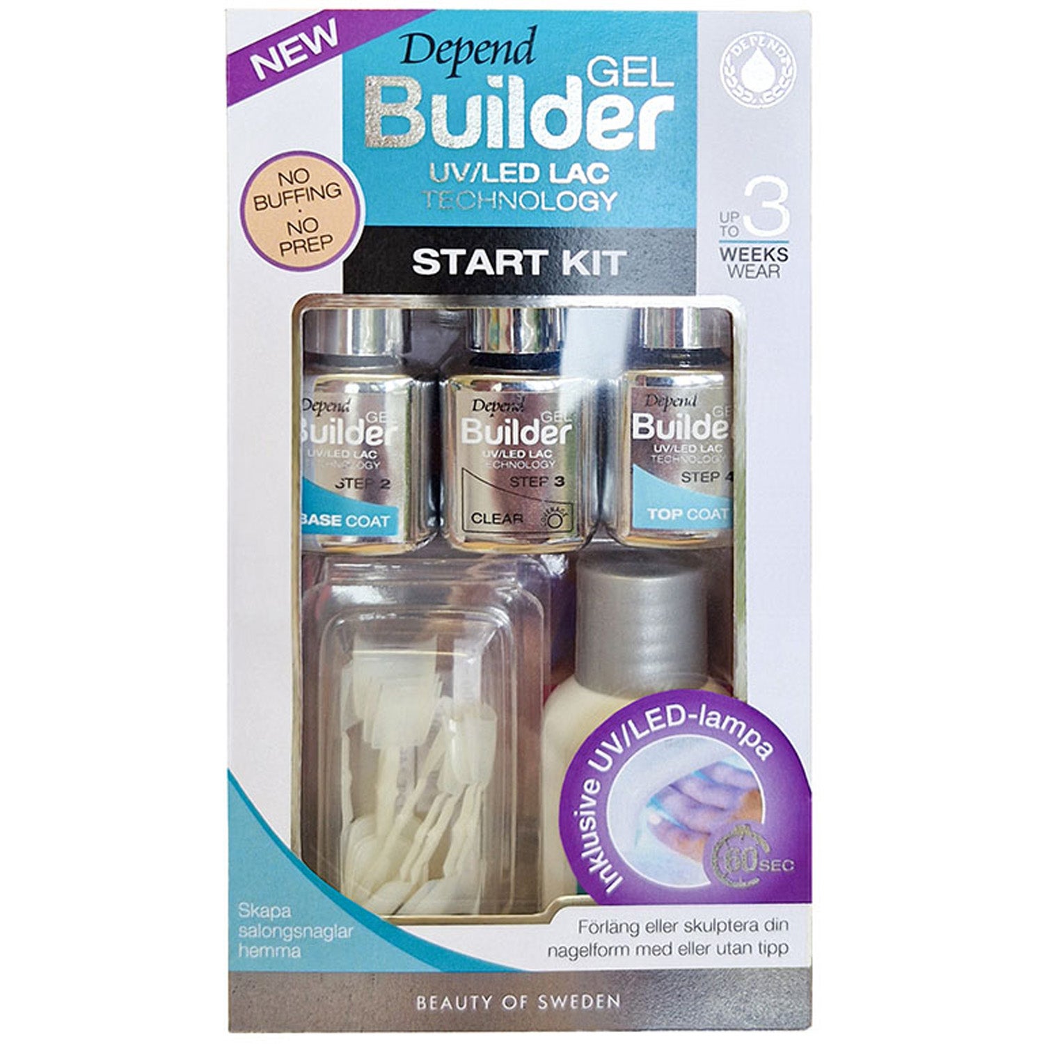 Depend Gel Nail Starter Kit With Finishes Builder Kit, High Shine Cleanser 35 Ml, Soft White nagelprodukter dam – bild 3