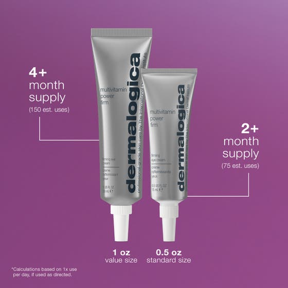 Dermalogica AGE smart Multivitamin Power Firm 15 ml oppstrammende øyekrem i to sølvfargede tuber for fastere hud.