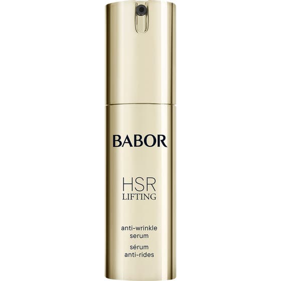 Babor HSR Lifting Anti-wrinkle Serum opstrammende ansigtsserum i en elegant metallisk guldflaske med pumpe