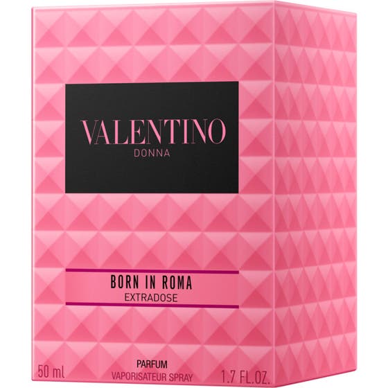 Valentino Born in Roma Donna Extradose Parfum 50 ml naisten hajuvesi vaaleanpunaisessa niittipullossa ja pakkauksessa