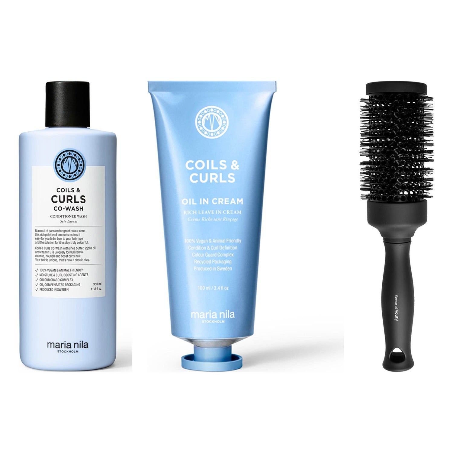 Maria Nila Curl Definition Essentials Set Co-Wash 350 Ml, Oil In Cream 100 ml & Blowout Brush