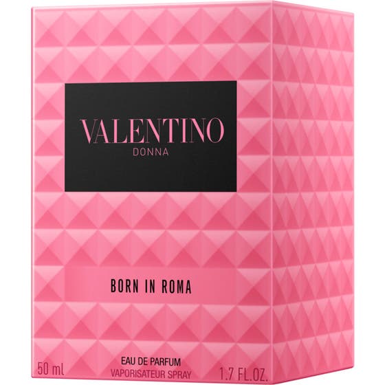 Valentino Born in Roma Donna 50 ml blommig parfym dam i glasflaska med nitar och rosa ytterförpackning