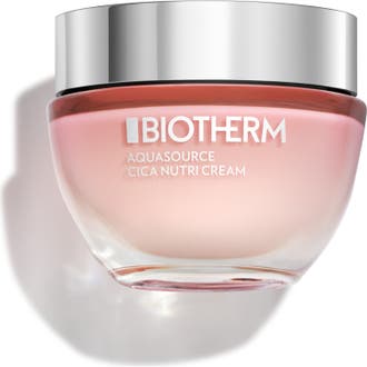 Biotherm Aquasource Cica Nutri Cream 50ml fuktighetsgivende ansiktskrem i rosa glasskrukke med sølvlokk