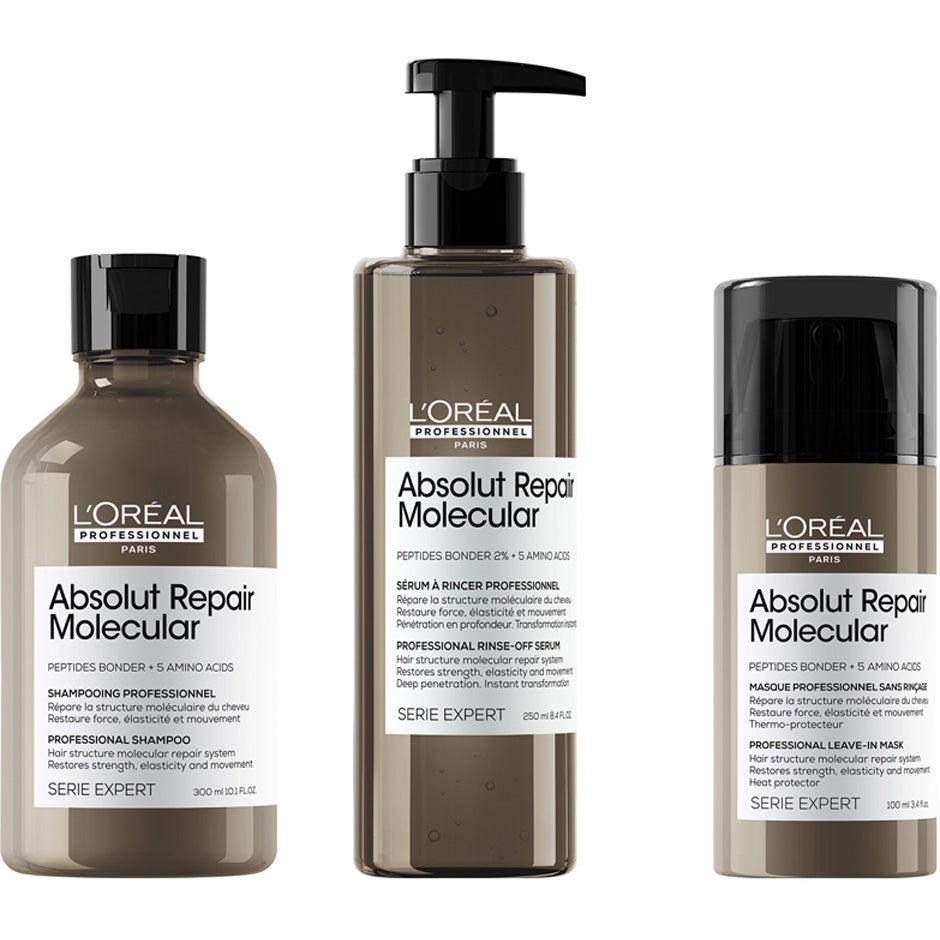 L"Oréal Professionnel Absolut Repair Molecular Shampoo, Rinse-Out Serum & Leave-In 300ml + 250ml + 100ml - 650 ml'
