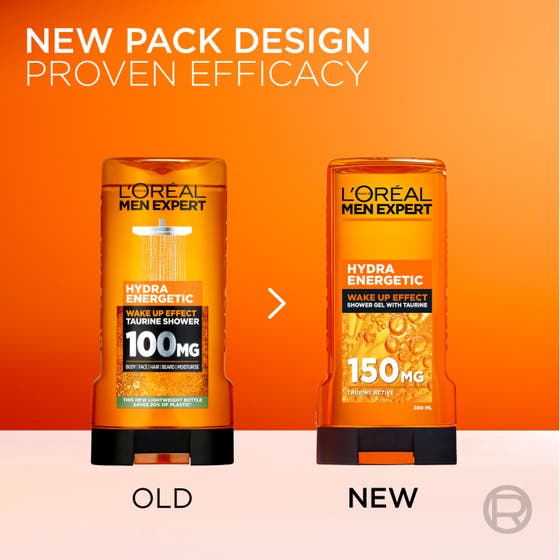 L'Oréal Paris Men Expert Shower Gel Hydra Energetic 300 ml duschtvål visar en klick genomskinlig gul geltextur.