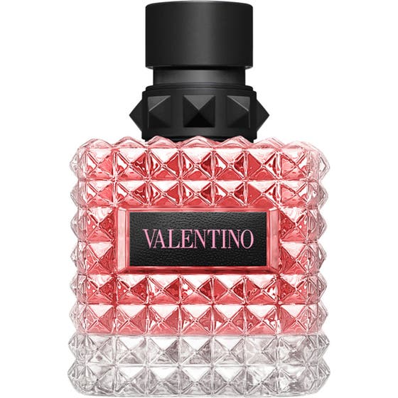 Valentino Born in Roma Donna Eau de Parfum 100 ml i glasflakon med nitter, lyserød parfume og sort låg