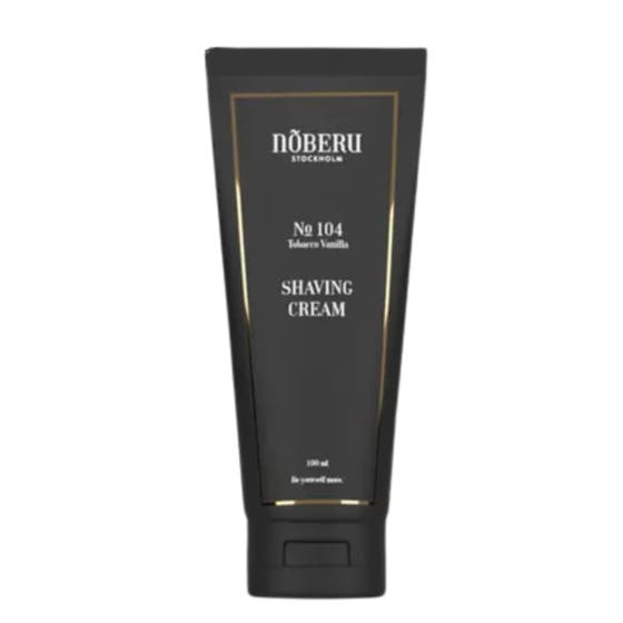 Nõberu No 104 Tobacco Vanilla Shaving Cream 100 ml barberskrem som gir glatt barbering i svart tube med gulldetaljer.
