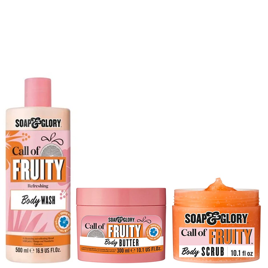 Soap & Glory Call of Fruity Trio Body Wash 500ml, Body Butter 300ml, Body Scrub 300 ml 1100 ml