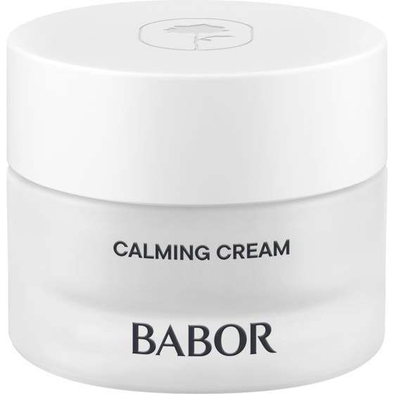 Babor Skinovage Calming Cream 50 ml beroligende ansiktskrem i en hvit frostet glasskrukke med hvitt lokk.