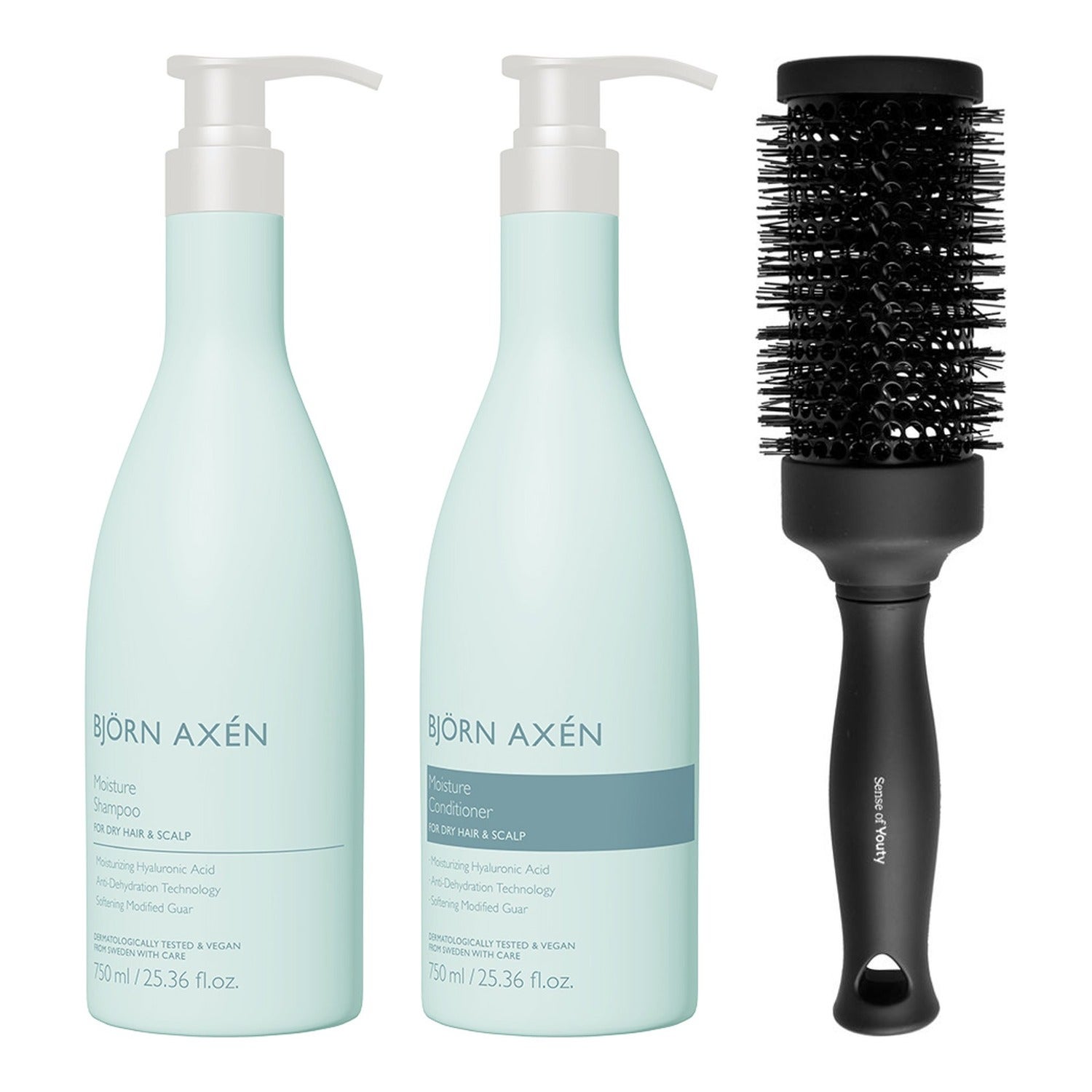 Björn Axén Moisture Care & Styling Essentials Shampoo 750 ml & Conditioner 750 ml & Blowout Brush