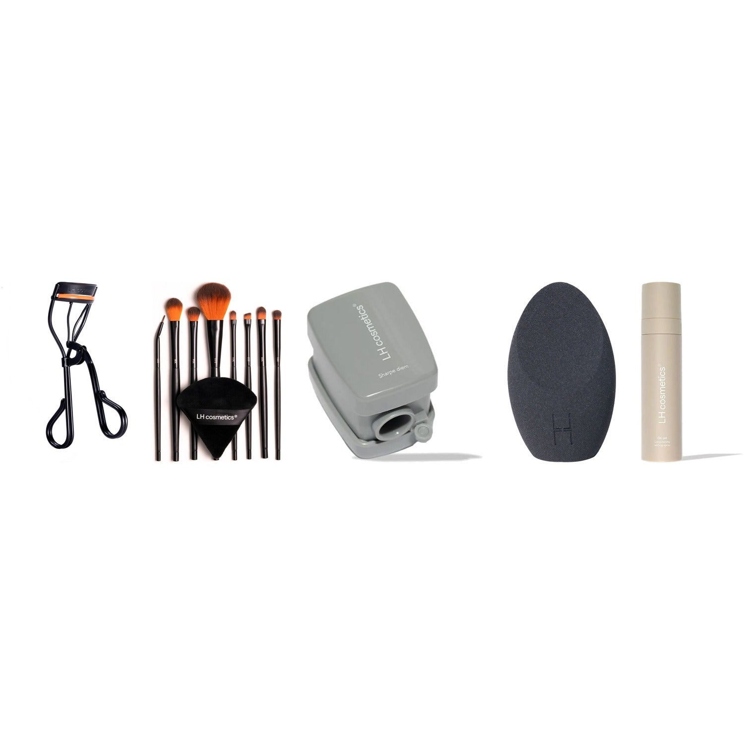 LH cosmetics Complete Makeup Application & Setting Kit Eyelash Curler, Tool Box, Sharpener, Sponge & Setting Spray sminkverktyg dam