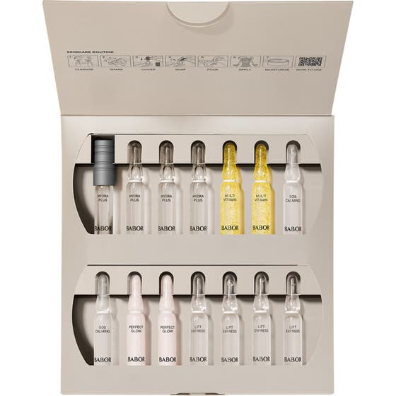 Babor Ampoule Concentrates 14 ampuller hudpleiesett med fuktighetsgivende glassampuller i en beige eske