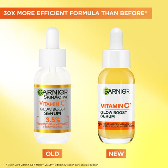Garnier SkinActive Vitamin C Glow Boost Serum 30ml heleyttävä seerumi ja käyttöohjeet kasvoilla