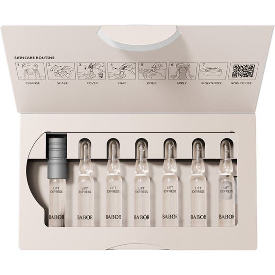 Babor Ampoule Lift Express 14 ml opstrammende serum i syv glasampuller med illustreret guide i låget