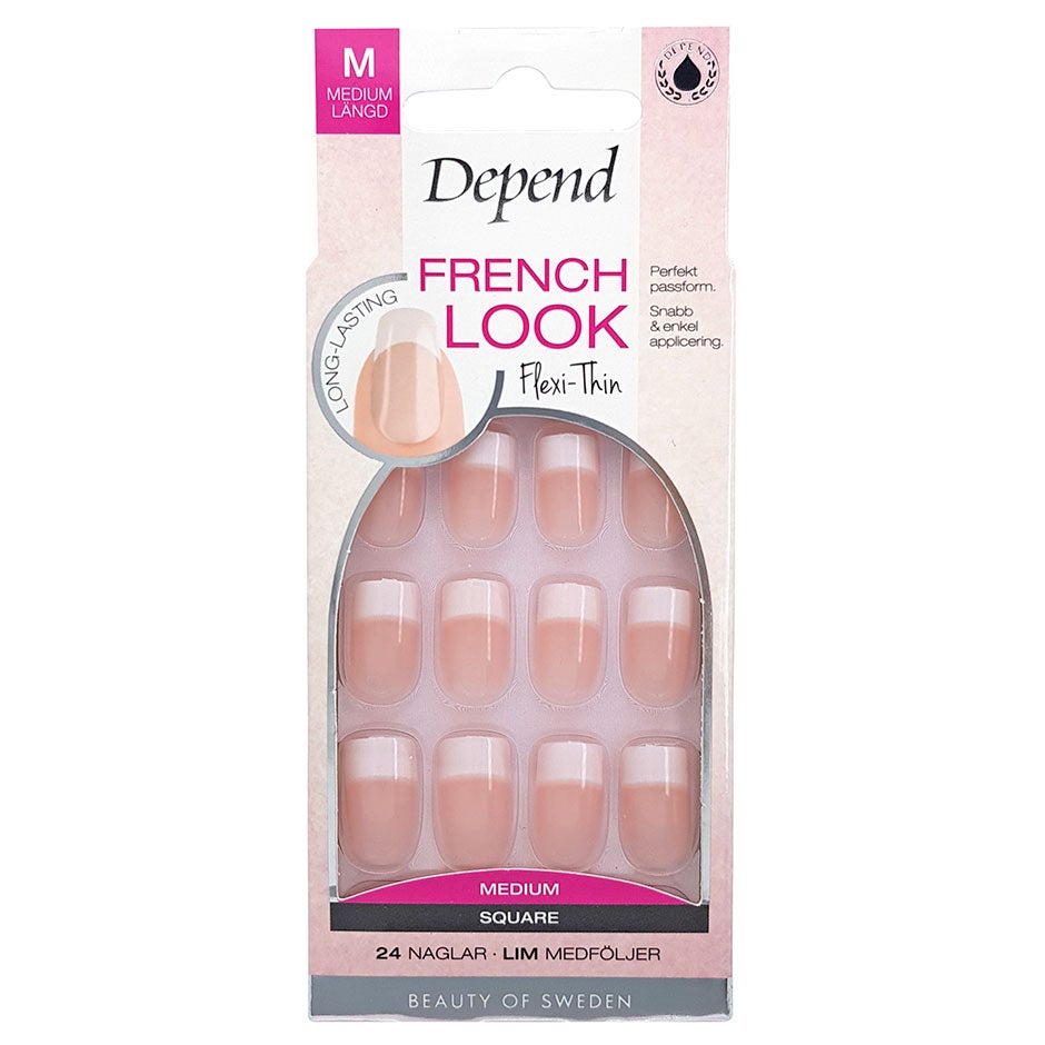 French Look Rosa Square Medium,  Depend Lösnaglar