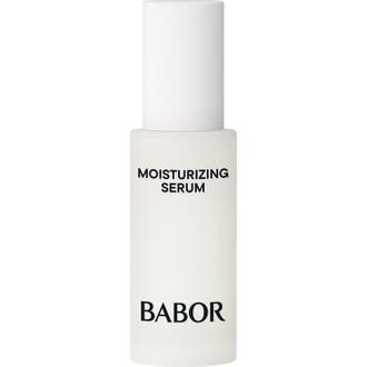 Babor Skinovage Moisturizing Serum fugtgivende ansigtsserum i en hvid frostet glasflaske med hvidt låg