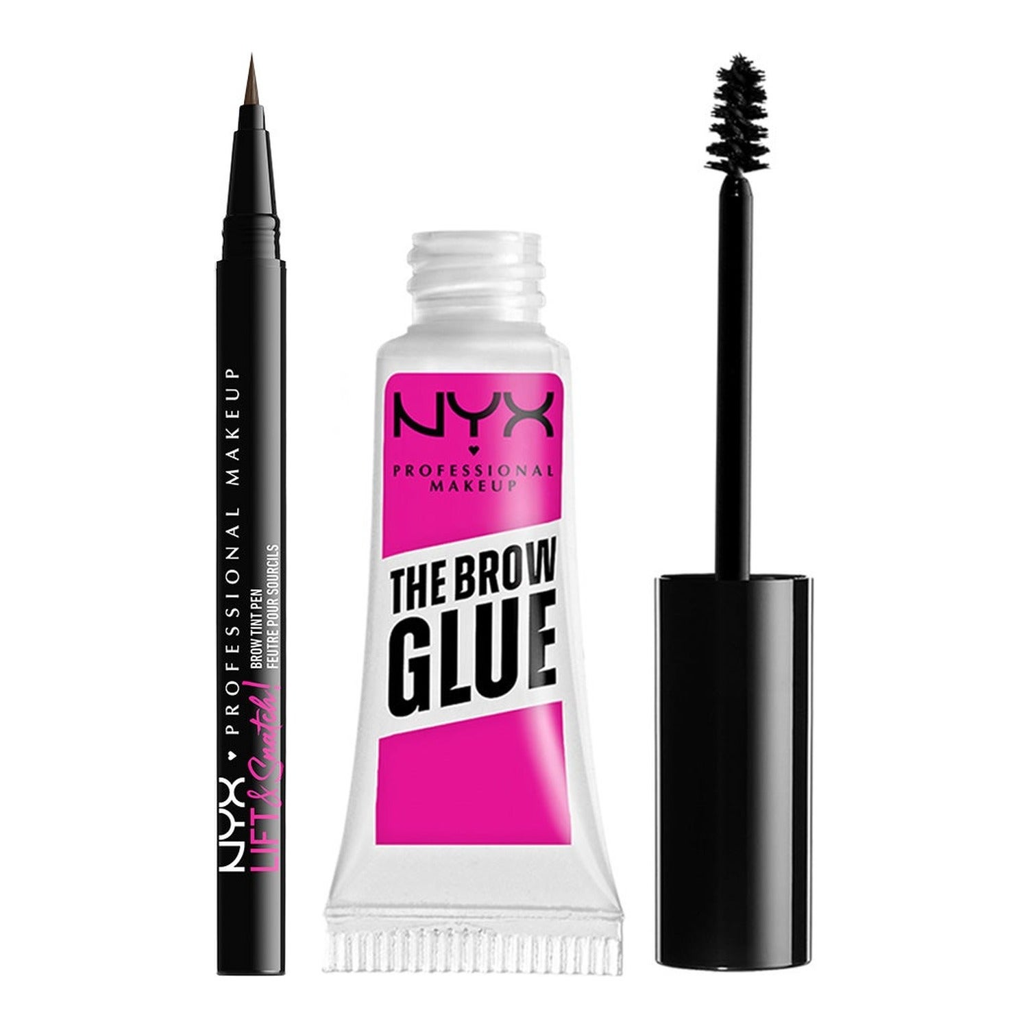 NYX Professional Makeup Lift & Snatch! Brow Tint Pen Ash Brown + The Brow Glue clear billede