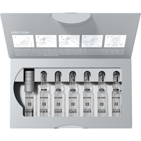 Babor DOC Barrier Protect Ampoule Serum Concentrate 14 ml styrkende niacinamid-serum i glasampuller i sølvæske.