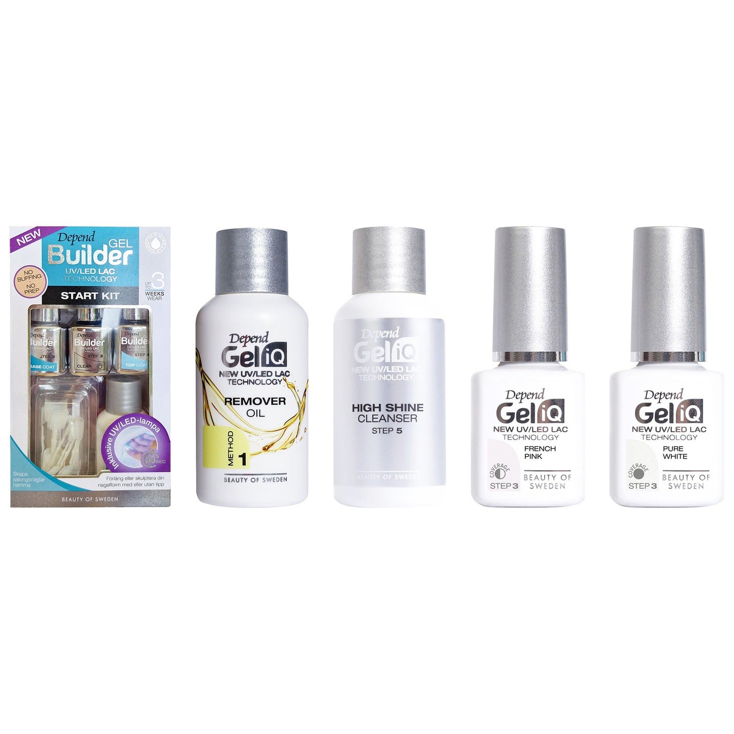 Gel Manicure Starter Set Builder Kit, Remover Oil, High Shine 35ml, French Pink 5ml, Pure White