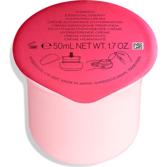 Shiseido Essential Energy Hydrating Cream 50 ml kosteuttava kasvovoide vaaleanpunaisessa täyttöpakkauksessa.