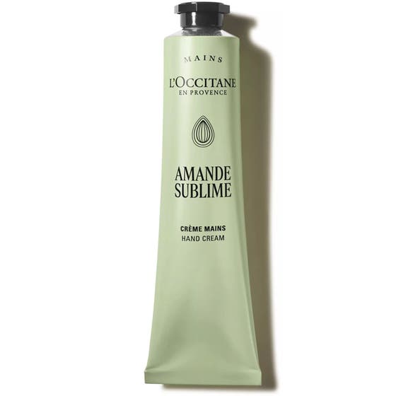 L'Occitane Almond Delicious Hands 75 ml mjukgörande handkräm från Provence i en salviagrön tub med svart skruvlock.