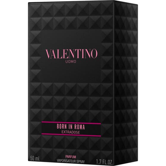 Valentino Born in Roma Uomo Extradose Parfum 50 ml herreduft i svart nagleflaske ved siden av emballasjen