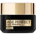 L'Oréal Paris Age Perfect Cell Renewal SPF30 50 ml dagkräm i en elegant svart glasburk med guldfärgat lock.