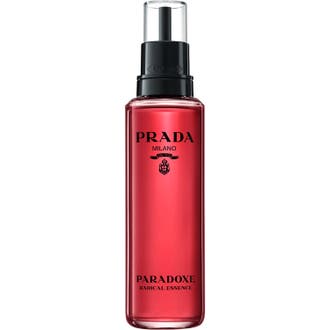 Prada Paradoxe Radical Essence Eau de Parfum refill 100 ml i sylindrisk flaske med rosa væske og svart tut