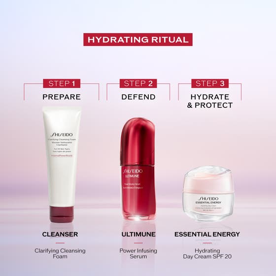 Shiseido Essential Energy Hydrating Day Cream 50 ml återfuktande dagkräm med spf 20 som steg tre i en hudvårdsrutin.
