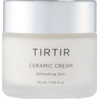 TIRTIR Ceramic Cream 50 ml kosteuttava kasvovoide huurteisessa lasipurkissa hopeisella kannella.