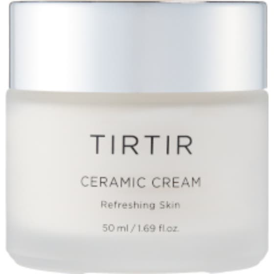 TIRTIR Ceramic Cream 50 ml kosteuttava kasvovoide huurteisessa lasipurkissa hopeisella kannella.