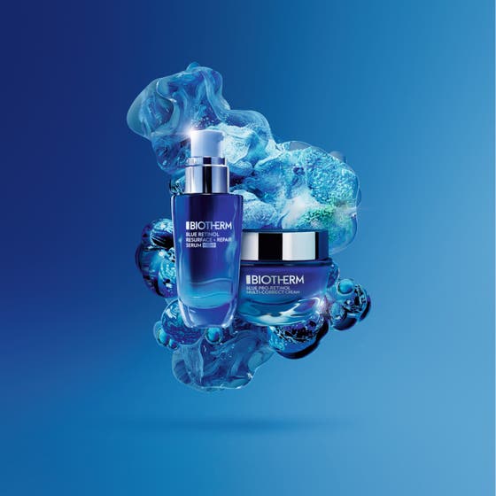 Biotherm Blue Retinol Serum Night 30 ml nattserum og Cera Repair ansiktskrem som styrker hudbarrieren.