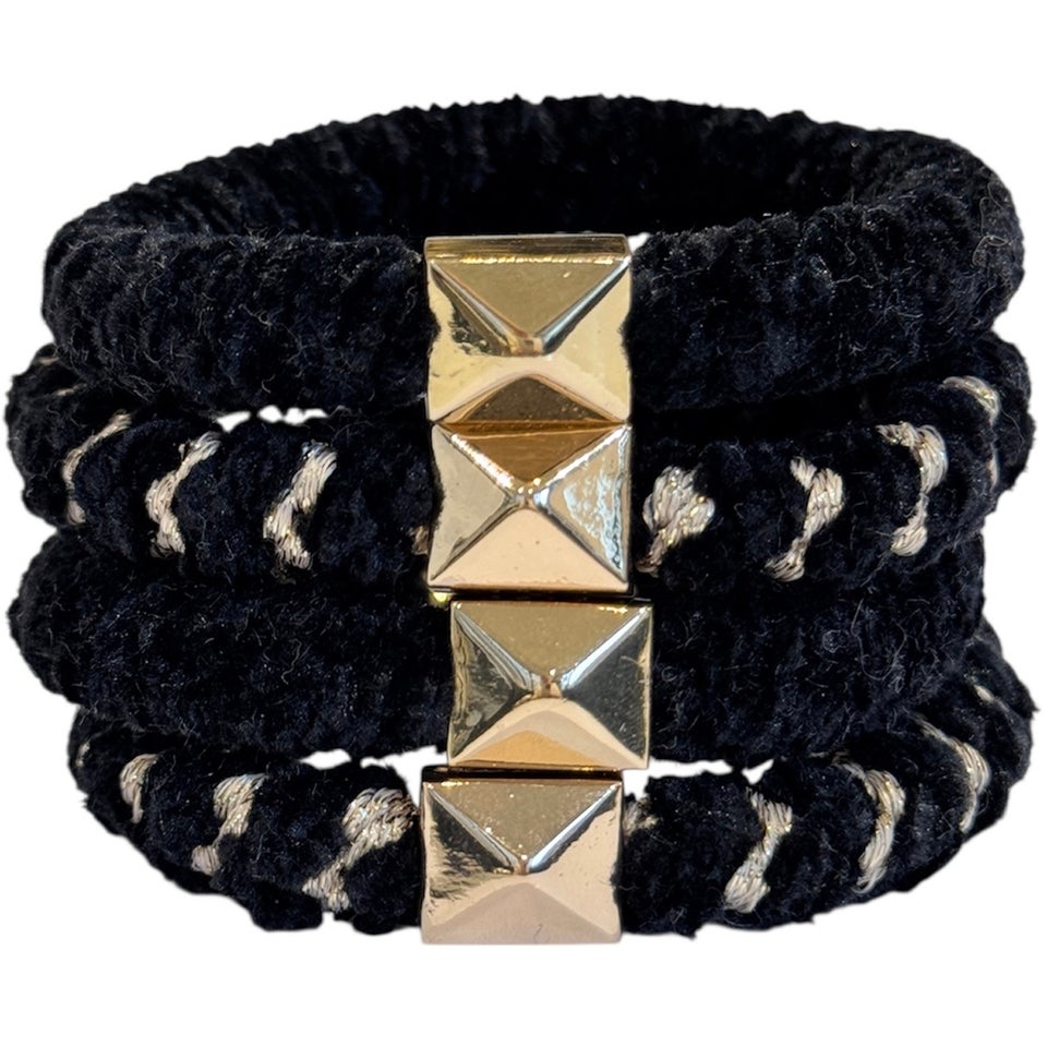 Fluffy Fat Hair Tie Black Mix W/Gold 4 pcs