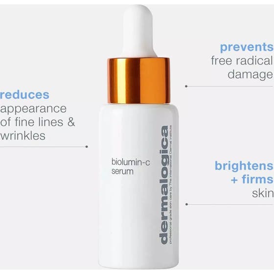 Dermalogica Biolumin-C Serum 30 ml vitamin C-serum i hvit flaske med kobberdetalj som gir glød og fastere hud
