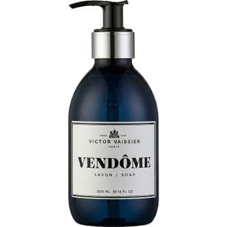 Victor Vaissier Vendôme Savon 300 ml rengörande flytande tvål i mörkblå flaska med silverfärgad pump och vit etikett.