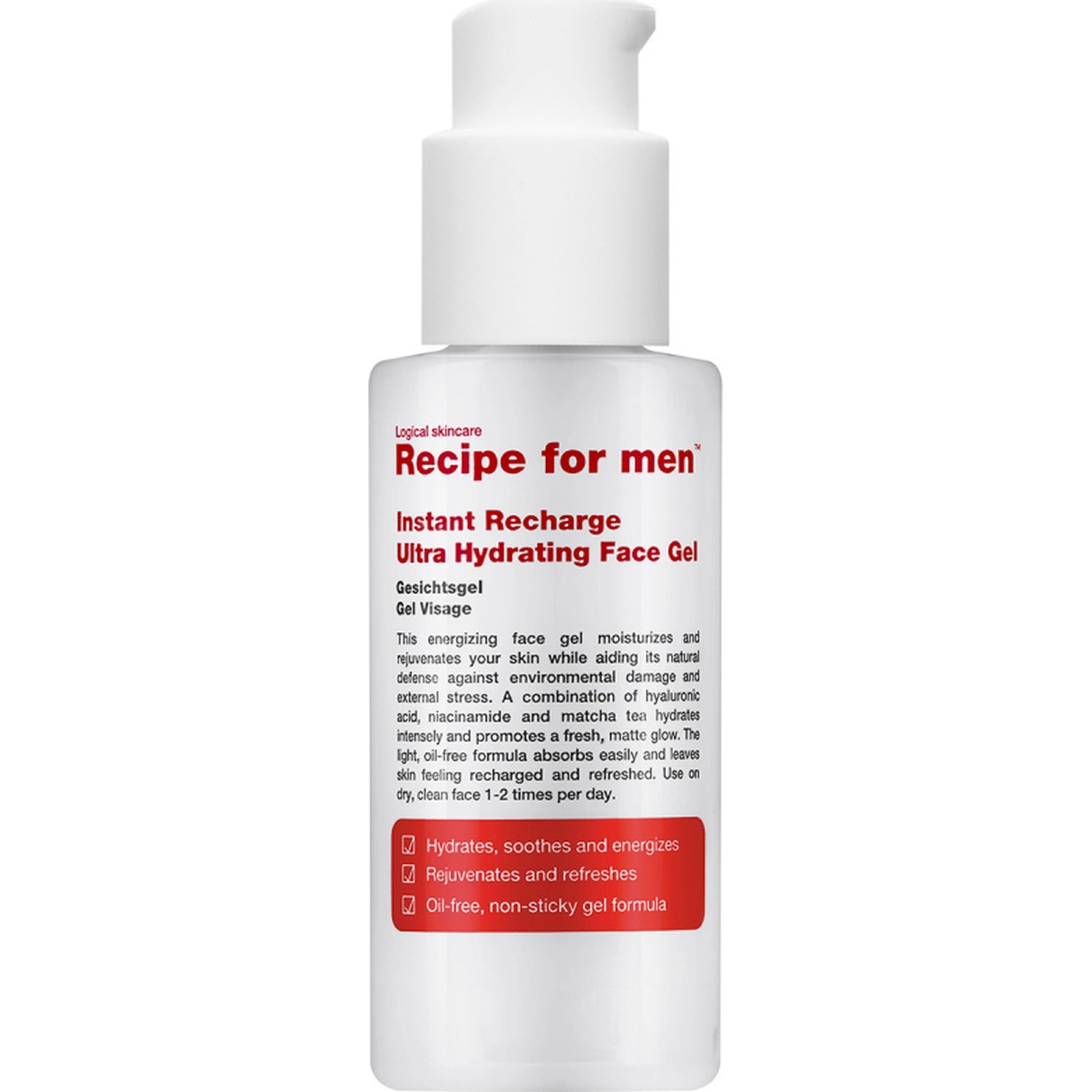 Recipe for men Instant Recharge Ultra Hydrating Face Gel ansiktskräm & serum herr