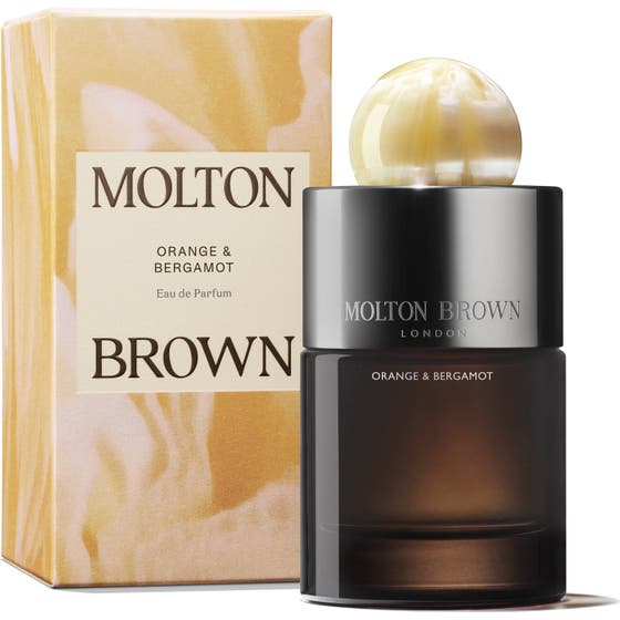 Molton Brown Orange & Bergamot Eau de Parfum 100 ml tuoksunuotit ja ainesosat esittelevä infografiikka