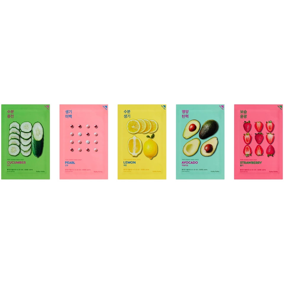 Pure Essence Sheet Mask Variety Collection 5 X 20 ml (Cucumber, Pearl, Lemon, Avocado, Strawberry)