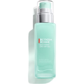 Biotherm Homme Aquapower Comfort Gel fuktighetsgivende ansiktsgel for tørr hud i lysegrønn pumpeflaske med sølvdetaljer