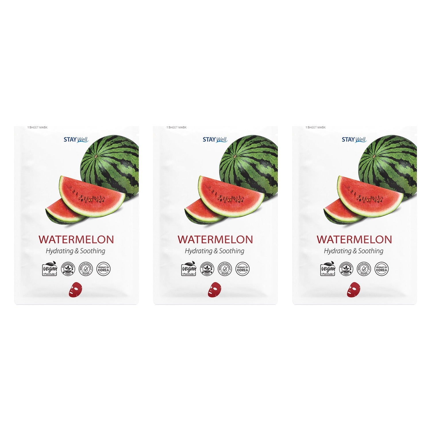 Stay Well Vegan Sheet Mask Watermelon 3pcs billede