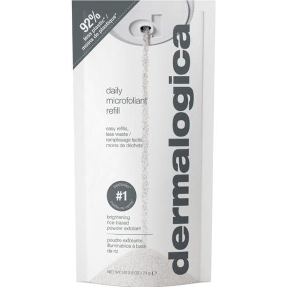 Dermalogica Daily Microfoliant Refill 74 g ansiktspeeling pulver i vit pappersförpackning som ger lyster.