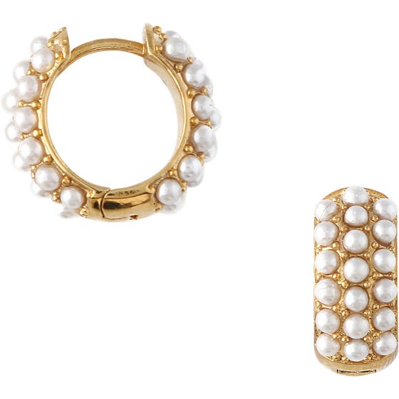 Pearl Embellished Domed Hoops Earrings