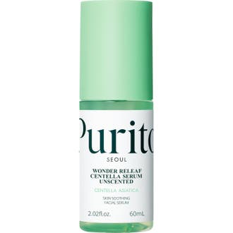 Purito Wonder Releaf Centella Serum Unscented 60 ml beroligende ansigtsserum i klar grøn flaske med lysegrønt låg