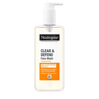 Neutrogena Clear & Defend 2% Salicylic Acid Face Wash 200 ml syväpuhdistava kasvopesu oranssissa pumppupullossa