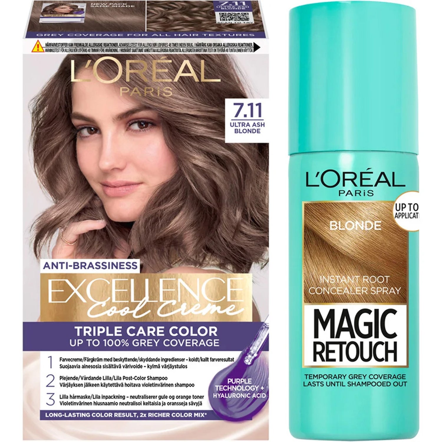 L'Oréal Paris Excellence 7.11 Ultra Ash Blond + Magic Retouch Roots 5 Blonde