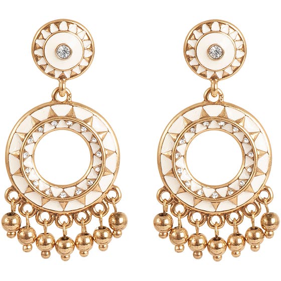 White Party Statement Earring Gold White Enamel